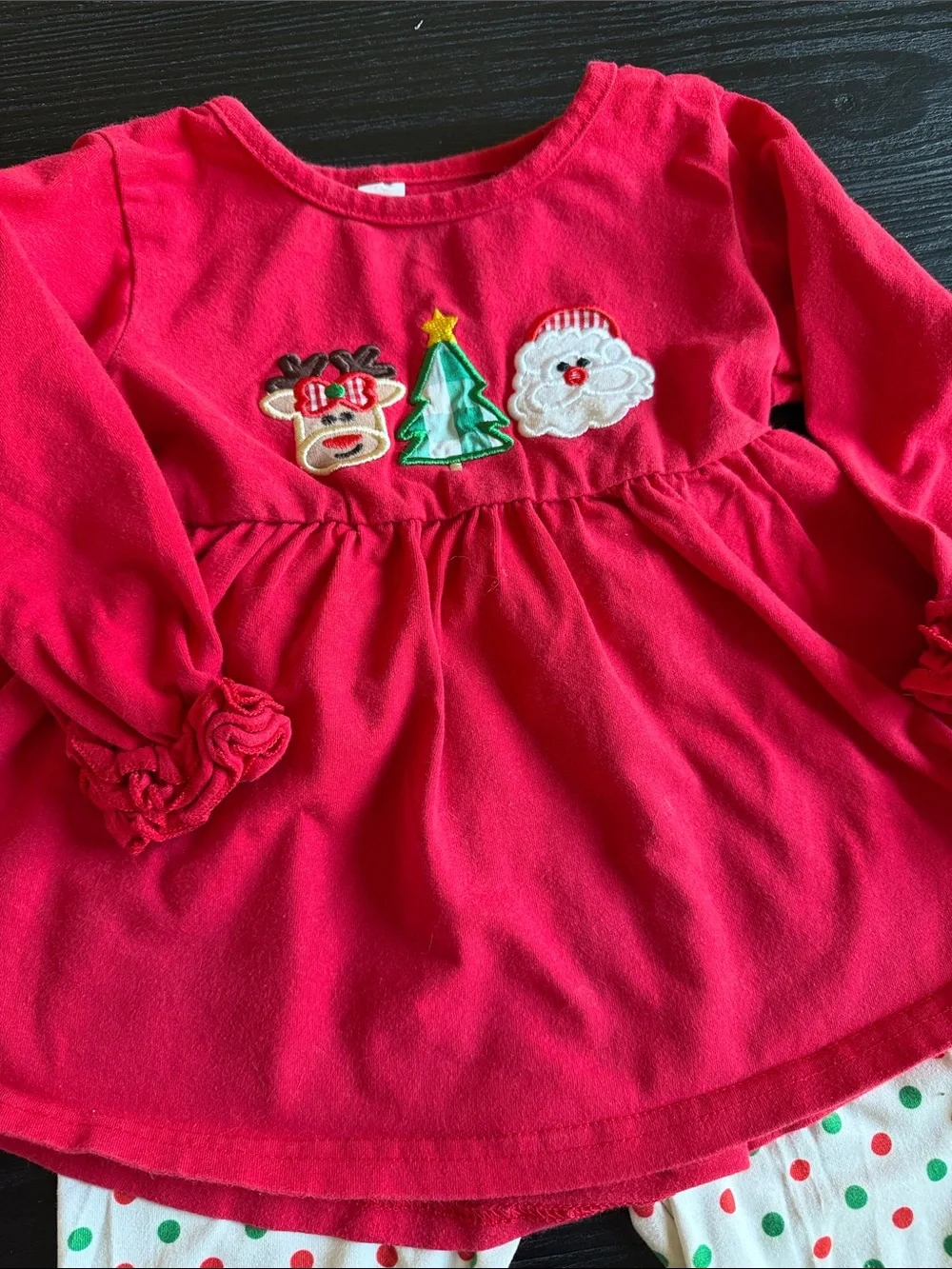 Girls' Red Holiday Pajama Set with Polka Dot Leggings 6-12 mos